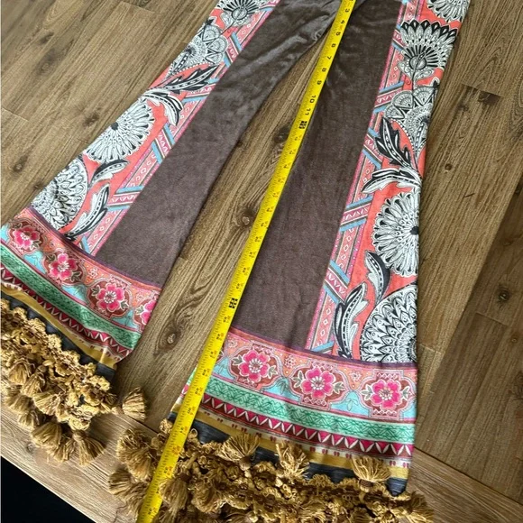 Brown flare Pants with Coral & Turquoise Accents and tassels. Music festivals - Picture 6 of 7